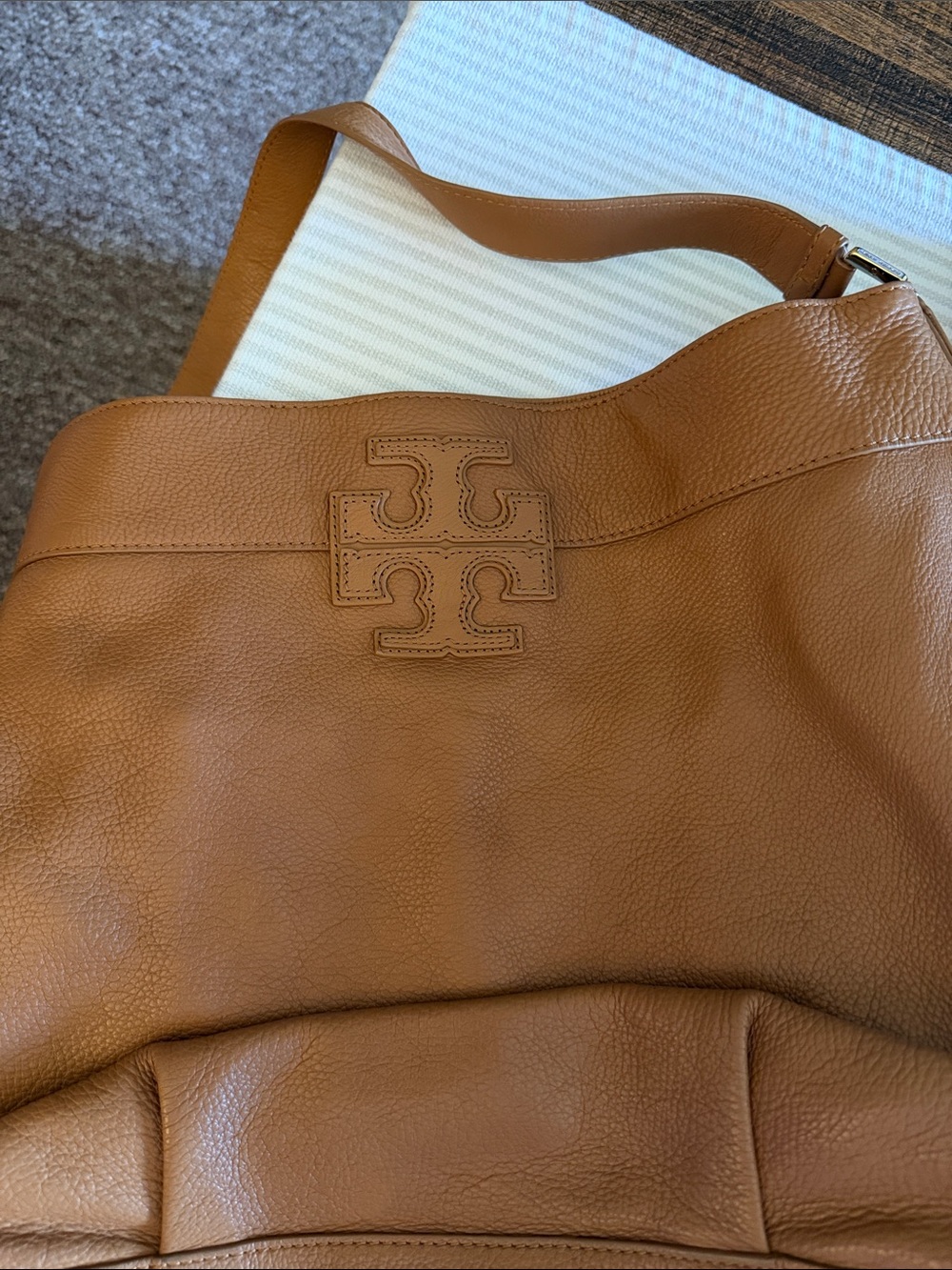 Tory Burch Cognac Pebbled Leather Shoulder Bag